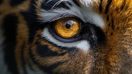 Tiger's Eye Close-Up: Golden Amber with Detailed Striped Fur