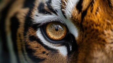 Tiger's Eye Close-Up: Golden Amber with Detailed Striped Fur