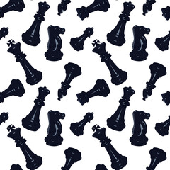 Black chess pieces pattern. Vector illustration. For print.