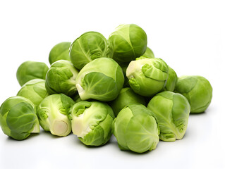 Fototapeta premium A pile of green Brussel sprouts isolated on white background 
