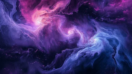 Foto op Canvas A celestial collision of deep purples, cosmic blues, and radiant pinks unfolding on a marble canvas, reminiscent of a distant galaxy.  © Dani Shah 