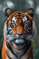 Fototapeta premium Bengal Tiger's Intense Gaze: Close-Up with Orange Fur and Black Stripes
