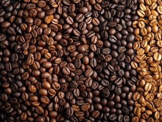 Mixture of different kinds of coffee beans. Coffee Background