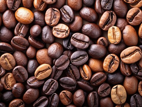 Mixture of different kinds of coffee beans. Coffee Background
