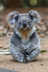 Cuddly Young Koala on Ground with Large, Round Nose and Inquisitive Eyes