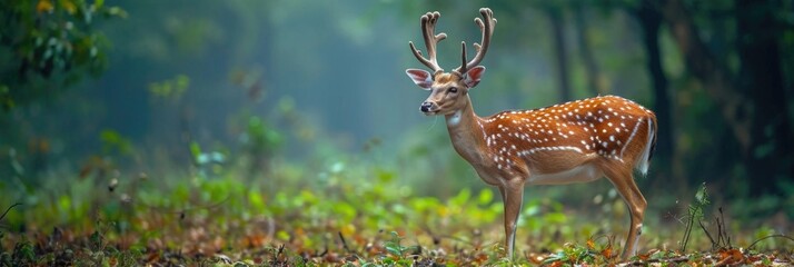 Spotted Deer in Serene Wayanad Forest: Side Profile with Antlers