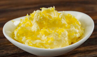 Butter, textured, on plate. Meal preparation, close up, selective focus.