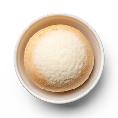 Chhena poda in a white bowl top view isolated on a white background