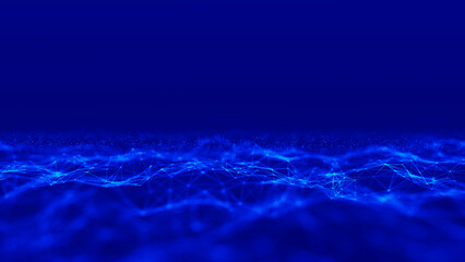 Colored polygonal space. Futuristic wave with dots and lines. Connection dots and lines structure. Digital background. Plexus effect. 3d.