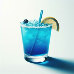 blue cocktail with ice in  glass