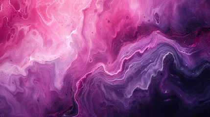 Foto op Aluminium A marble slab with an abstract painting in shades of pink and purple, resembling a beautiful aurora.  © Dani Shah 