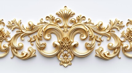 a rich golden baroque ornament delicately engraved on a pristine white background, showcasing the intricate details and lavish curves of the design to evoke a sense of opulence SEAMLESS PATTERN.