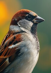 A macro portrait of a house sparrow (Passer domesticus)