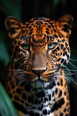 The Essence of Stealth: Close-Up Portrait of a Javan Leopard, Soulful Eyes and Rosetted Golden Coat in the Shadowy Underbrush.