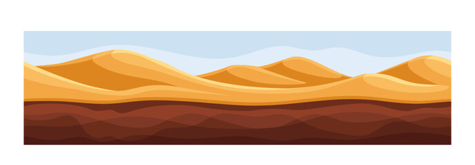 Under earth layer concept. Ground and soil, land. Archeology and paleontology. Dessert with sand. Poster or banner for website. Cartoon flat vector illustration isolated on white background