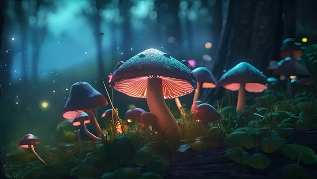 mushroom growing in a magical forest. Created with Generative AI.	
