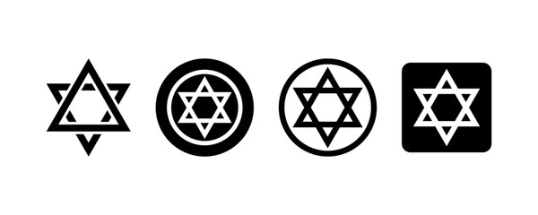 David star vector icons set. Black jewish symbols. Faith or Israel signs. Vector 10 Eps.