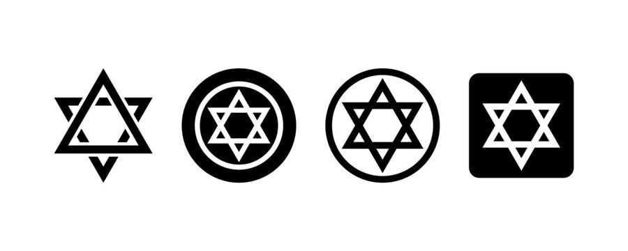 David star vector icons set. Black jewish symbols. Faith or Israel signs. Vector 10 Eps.