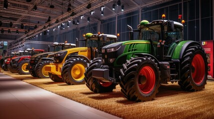 farmers gather in the city with their modern tractors during a strike, highlighting the clash of agricultural livelihoods against urban landscapes.