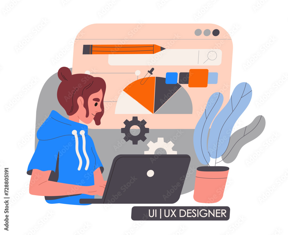 Poster web development team concept. freelancer and remote worker at workplace. organizing efficient work p