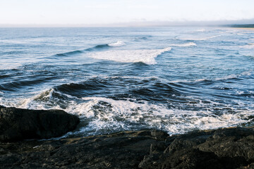 waves crashing on rocks
