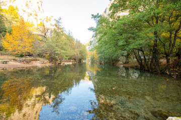 Fototapeta na wymiar Yazili Canyon ( Yazili Kanyon ) is in the Sutculer, Isparta,with its lakes and the picturesque views of the area, and also the rich variety of flora and fauna.