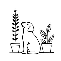 illustration of a dog and plants