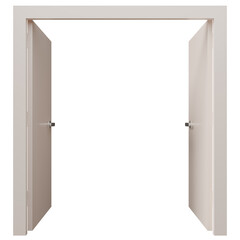 3d illustration of open white rectangle double doors isolated.