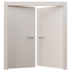 3d illustration of slightly open white rectangle double doors isolated.