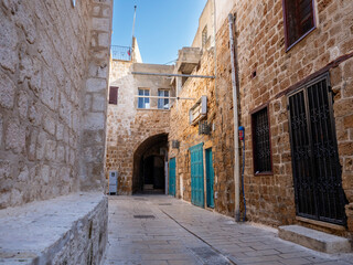 Fototapeta na wymiar Old streets of ancient Acre, Akko, Israel , narrow street in the town
