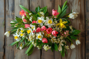 Fototapeta na wymiar spring bouquet made of lilies, roses, and tulips