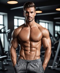 Fototapeta na wymiar photo of a handsome male athletic body gym background
