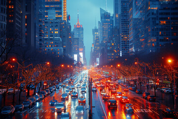 Big city night traffic lights