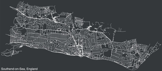 Detailed hand-drawn navigational urban street roads map of the United Kingdom city township of SOUTHEND-ON-SEA, ENGLAND with vivid road lines and name tag on solid background