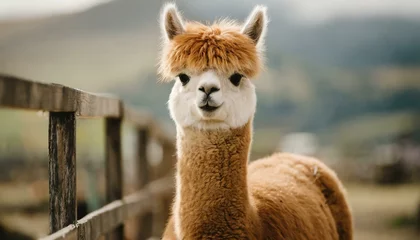 Papier Peint photo Lavable Lama A cute alpaca posing, llama similar beautiful animal