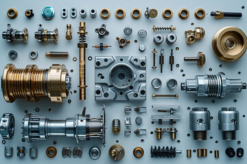 Top view on car parts on white background isolated