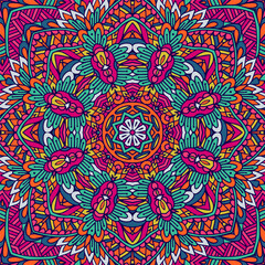 Festival art seamless pattern mandala. Ethnic geometric print. Colorful repeating background texture. Mexican psychdedlic