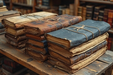 old dilapidated books with maps and travel stories on the table