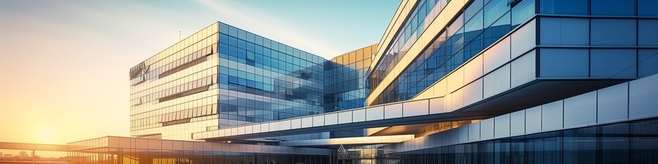 Fototapeta na wymiar Innovative glass building facade in morning light
