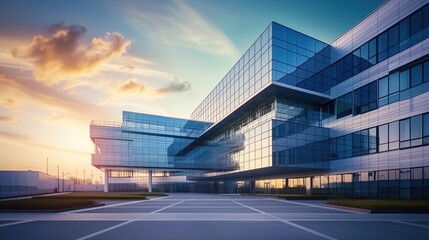 Innovative glass building facade in morning light
