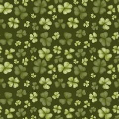 Saint Patrick's Day seamless pattern with watercolor clover leafs elements