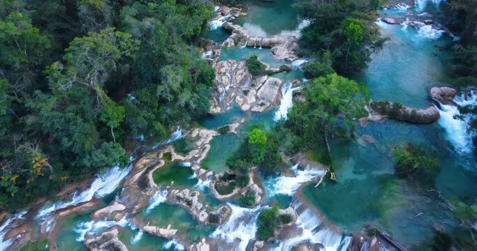 Cinematic aerial view of the waterfalls Agua Azul, Chiapas. Mexico landscape. Outdoors adventure and travel
4K