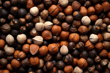 Fototapeta premium roasted hazelnuts are on top of some spices