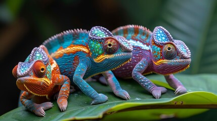 Fototapeta premium Chameleons Blending In, Fascinating photo of chameleons blending into their surroundings, showcasing their unique camouflage.