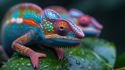 Obraz premium Chameleons Blending In, Fascinating photo of chameleons blending into their surroundings, showcasing their unique camouflage.