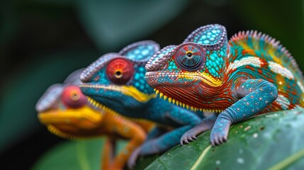 Obraz premium Chameleons Blending In, Fascinating photo of chameleons blending into their surroundings, showcasing their unique camouflage.