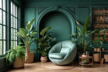 Modern Interiors Home Decor Ideas. A Fusion of Style, Color, and Botanicals. Generative AI