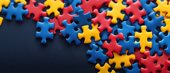 World Autism Awareness Day Background. Colorful Puzzle Pieces on a Dark Background.