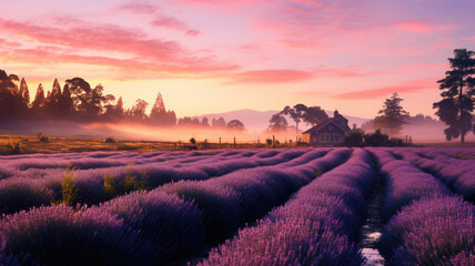Naklejka premium Sunrise Bliss in Lavender Fields