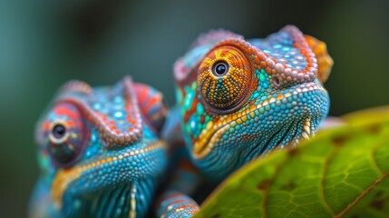 Obraz premium Chameleons Blending In, Fascinating photo of chameleons blending into their surroundings, showcasing their unique camouflage.